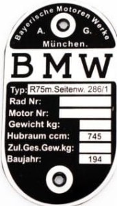 BMW R75 Tabliczka znamionowa BMW R75 286/1