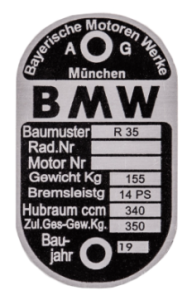BMW R35 Nameplate