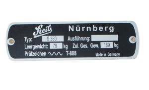 Steib s350 Nameplate