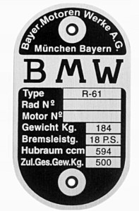 BMW R61 Tabliczka znamionowa