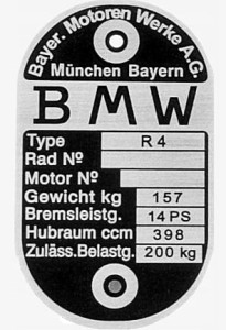 BMW R4 Tabliczka znamionowa