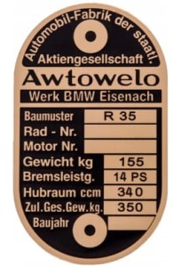 BMW R35 Nameplate AWTOWELO