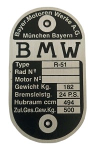 BMW R-51 Tabliczka znamionowa 