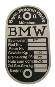 BMW R-71 Tabliczka znamionowa 