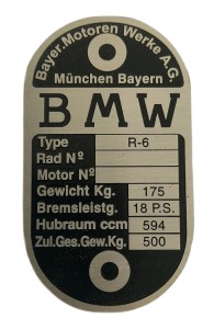BMW R-6 Tabliczka znamionowa 