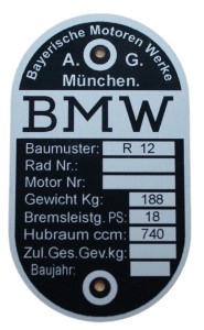 BMW R12 Nameplate